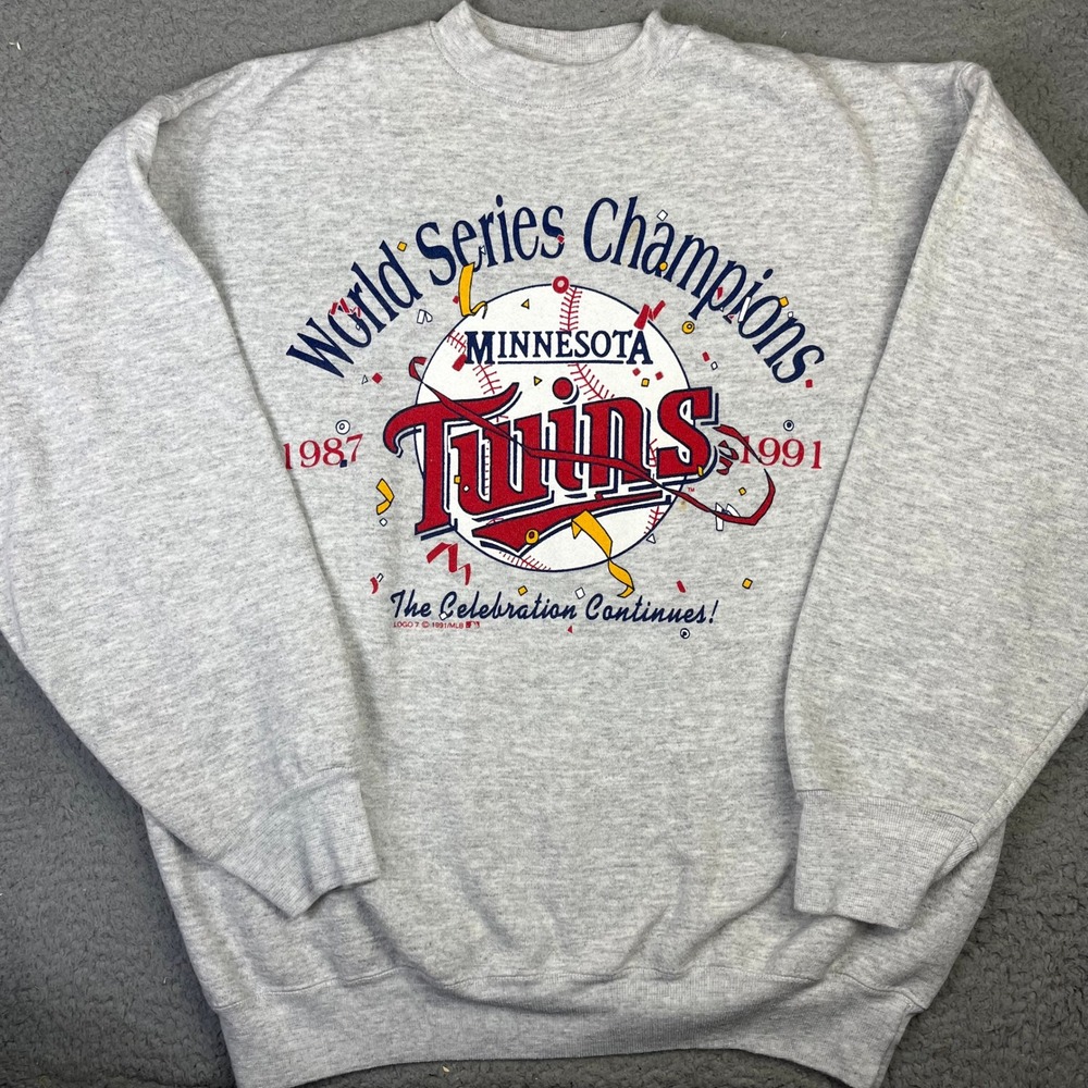 Minnesota Twins 1991 World Series Champions Vtg Tultex Sweatshirt Mens XL Gray